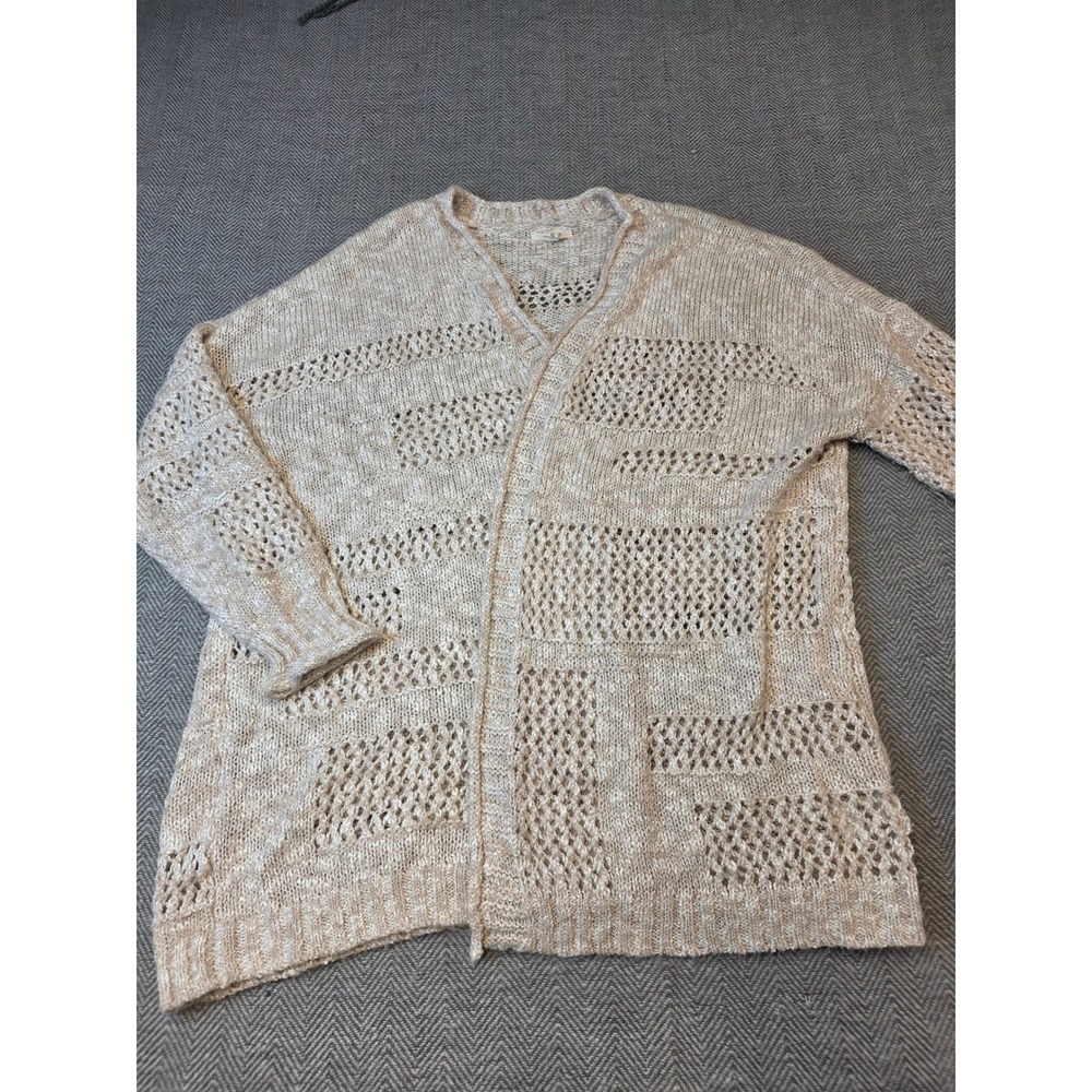 Maurices Cardigan Women's XL Beige Pointelle Knit Relaxed Long Sleeve Open Front